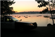 Police cruiser in front of a lake